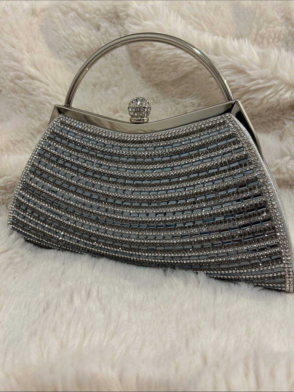 Silver Crystal-Embellished Evening Clutch